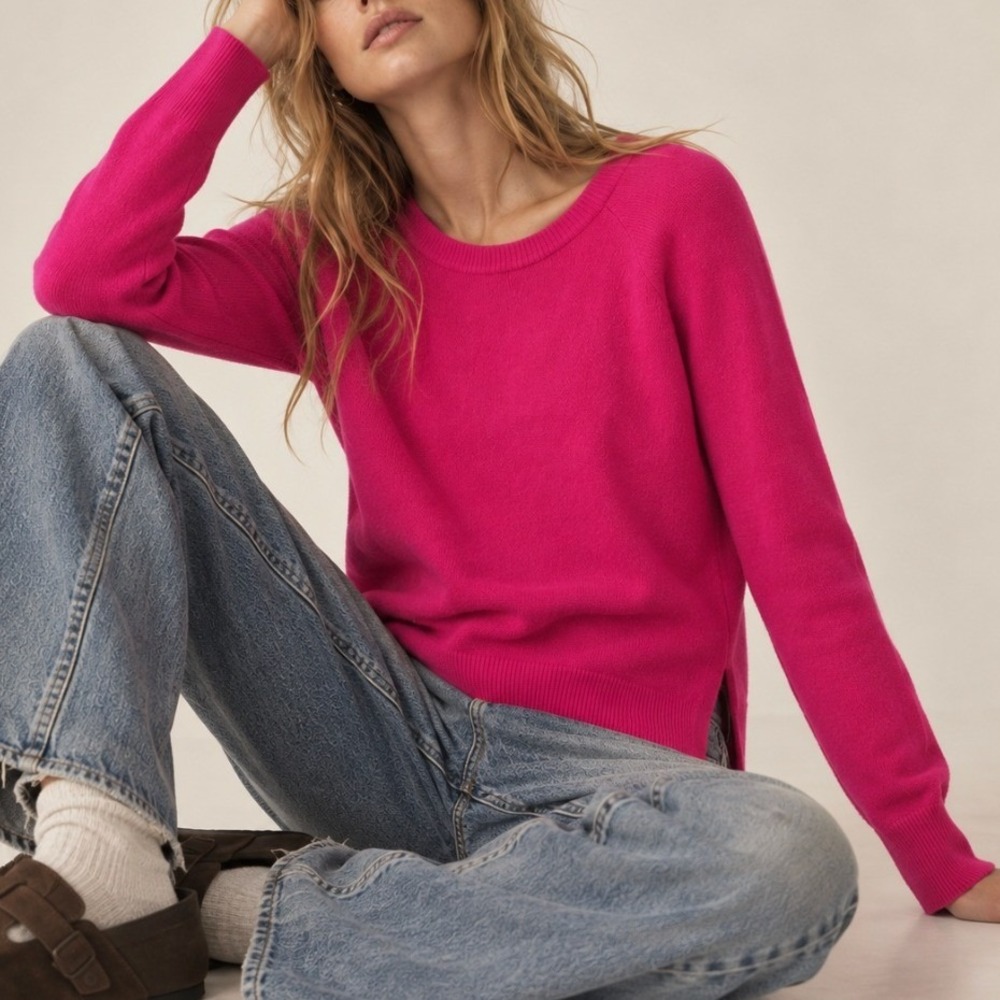 Halogen Cashmere Sweater Crewneck S Pink Fuchsia Barbiecore Preppy Luxury Winter